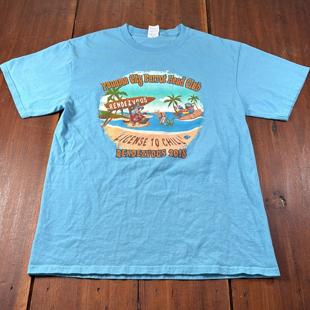 Women's Medium Parrot Head‎ Club Tshirt 2018 Panama City Blue Jimmy Buffet